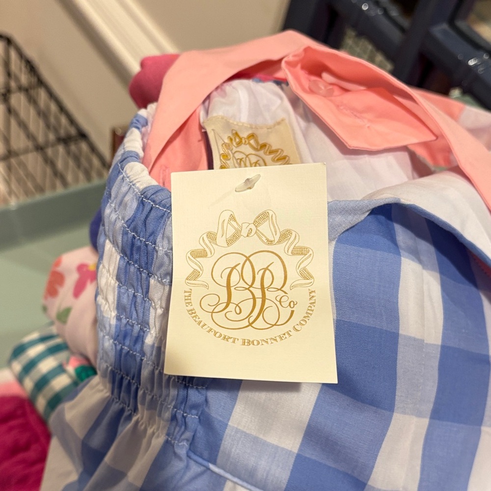 NWT Beaufort Bonnet Blue and Pink Checkered Kids Romper Size 6 - Picture 8 of 9